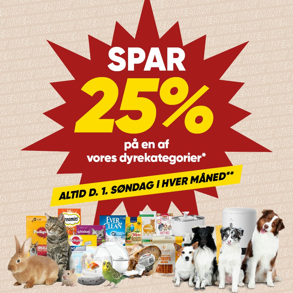 Spar 25% på en af vores dyrekategorier hos BilkaToGo.