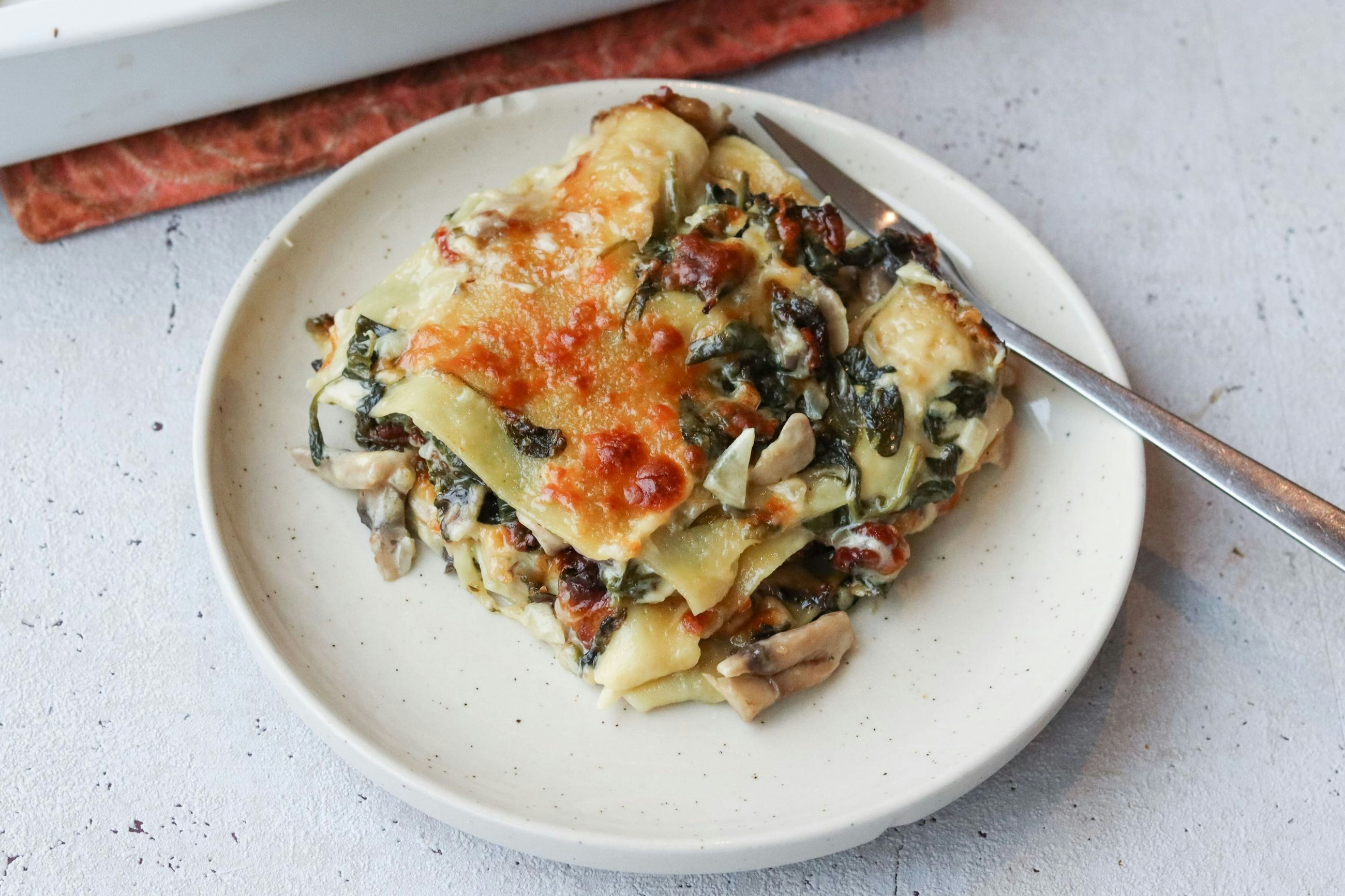 Svampe lasagne med spinat og ost