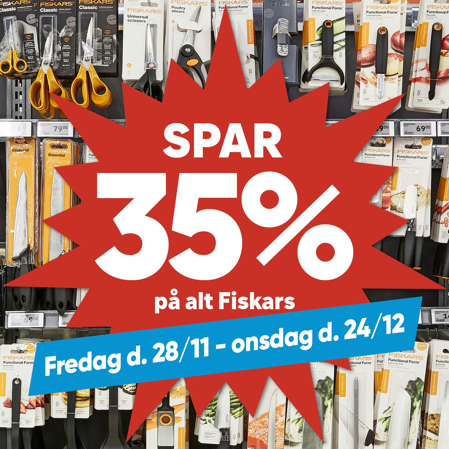Spar 35% på alt Fiskars hos BilkaToGo d. 28/11 til 24/12.